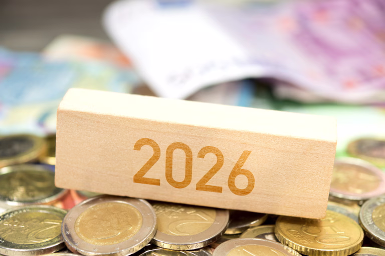 Euro banknotes and coins and finances in 2026