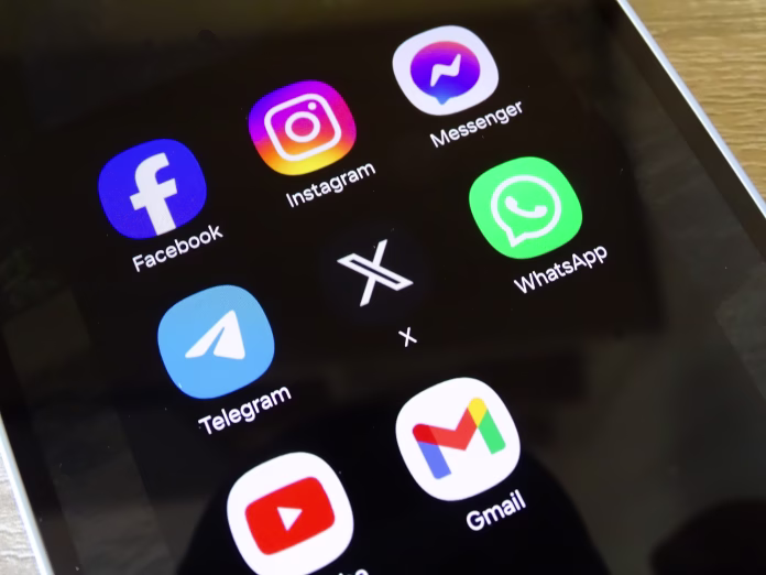 Baia Mare, Romania - September 04 2024: Social media icon apps on a smartphone screen: Facebook, Instagram, Messenger, Telegram, X, WhatsApp, Youtube, Gmail