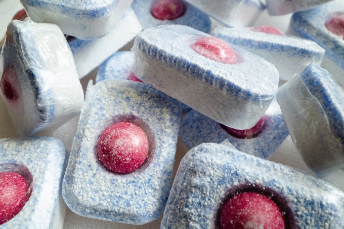 Closeup of dishwasher tabs for design purpose