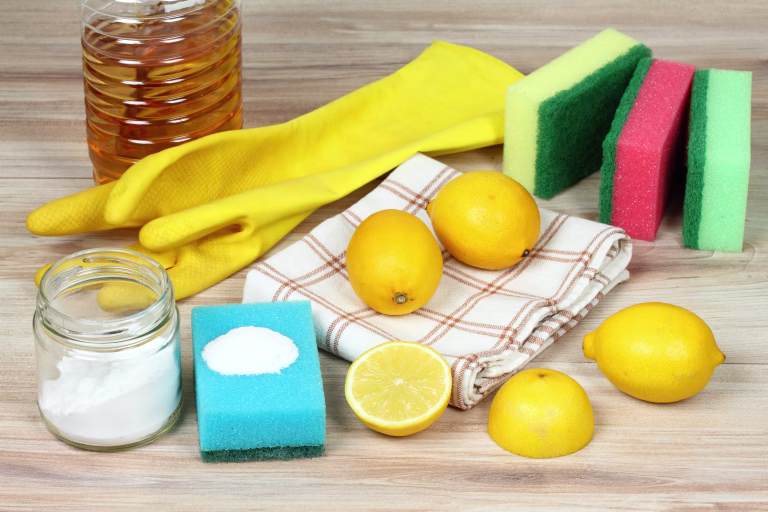 Baking soda (sodium bicarbonate), lemon, vinergar and salt