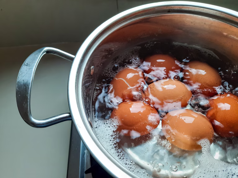 chicken eggs cooked by boiling. home cooking to make the main dish. This photo is suitable for something with a cooking, kitchen, food and culinary theme