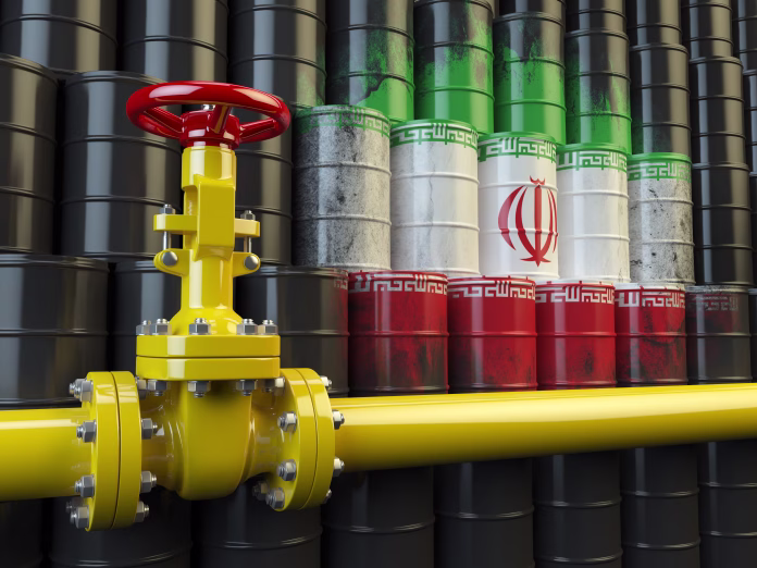 oil-pipe-line-valve-in-front-of-the-iranian-flag-on-the-oil-barrels-iranian-gas-and-oil-fuel-energy-concept-3d-illustration-stockpack-istock Oil pipe line valve in front of the Iranian flag on the oil barrels. Iranian gas and oil fuel energy concept. 3d illustration