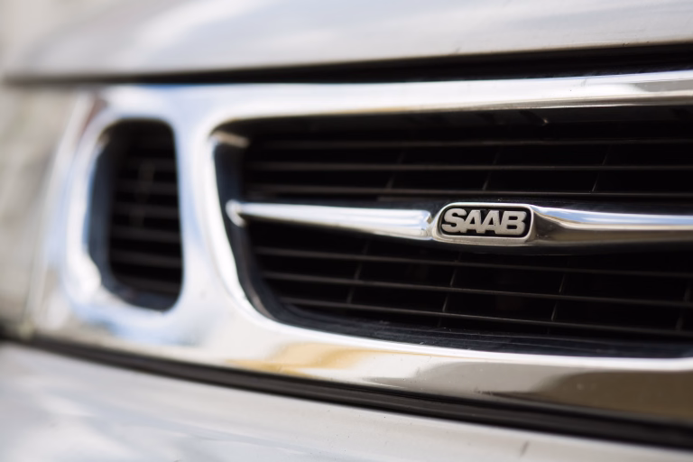 Karlstad,Sweden - Oct 15 , 2011: The front grille of an SAAB 9-5 car, produced by SAAB Automobile AB