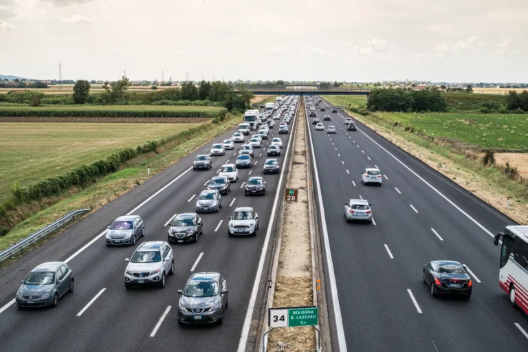 2017-07-15: E45 - A14 between Bologna and Imola (Emilia Romagna), Italy; slow traffic to the vacation destinations.