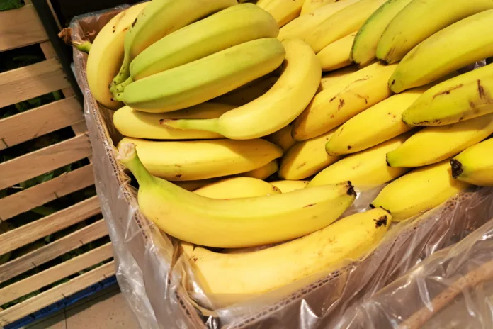 fresh-bananas-on-display-in-a-grocery-store-or-fruit-shop-wooden-box-of-yellow-ripe-fruits-stockpack-istock Fresh bananas on display in a grocery store or fruit shop. Wooden box of yellow ripe fruits