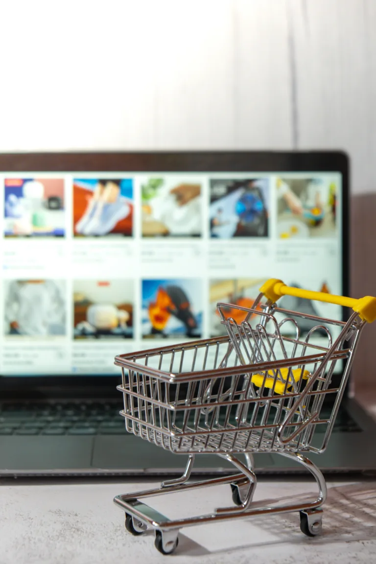 Gdansk, Poland - March 2023 Temu app icon in screen of MacBook Apple computer laptop with shopping cart. Temu subsidiary of China based e-commerce platform Pinduoduo. Online shopping Temu website