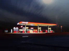 dark, night, filling, gas, station