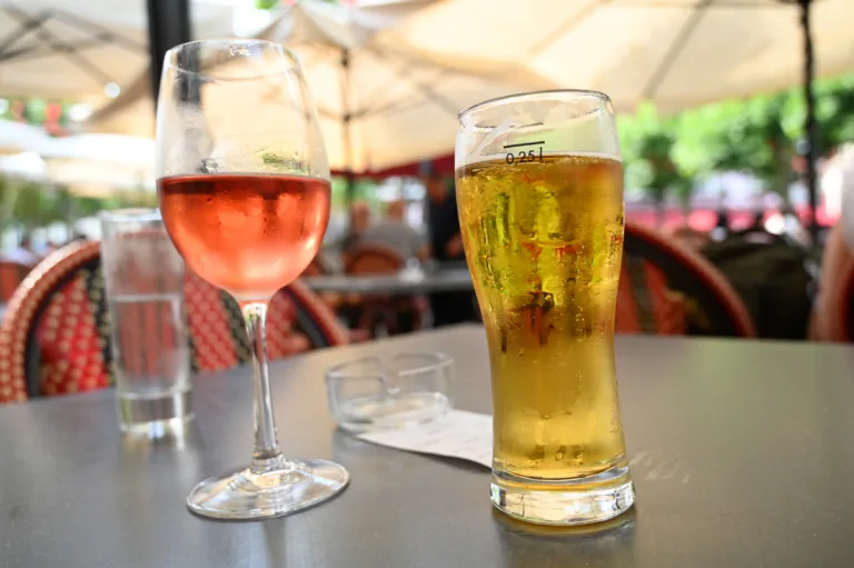 Glass of beer and fresh rosé close-up