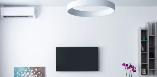 Modern interior of lounge with tv and picture in daytime