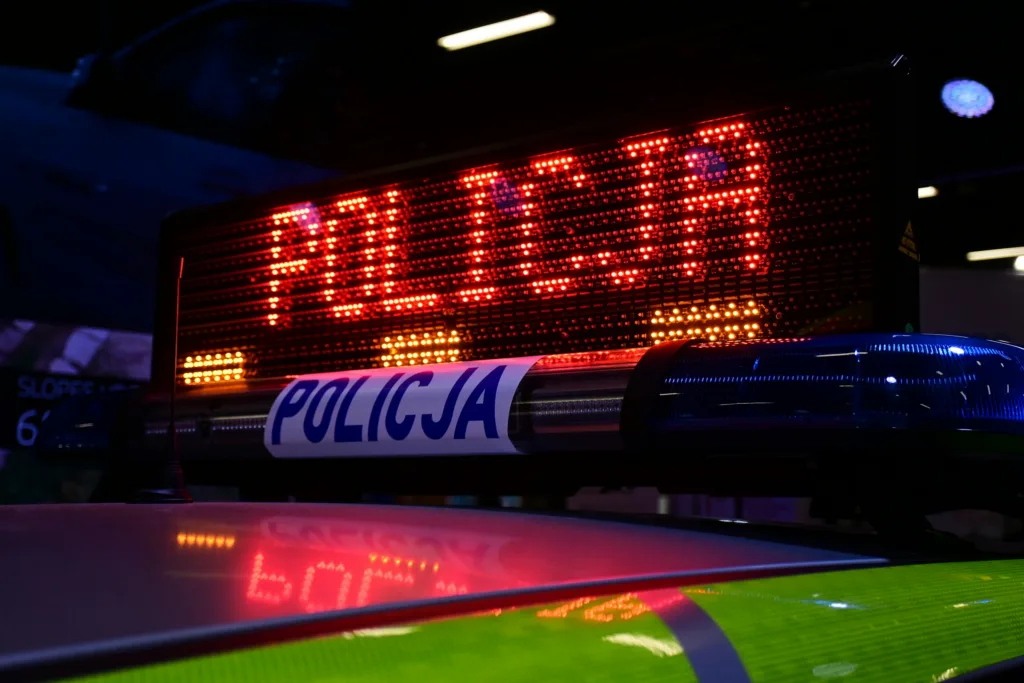A police vehicle on display at a Security and Safety Expo (Polsecure) in Kielce, Poland