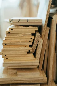 Stack of brown books on white table