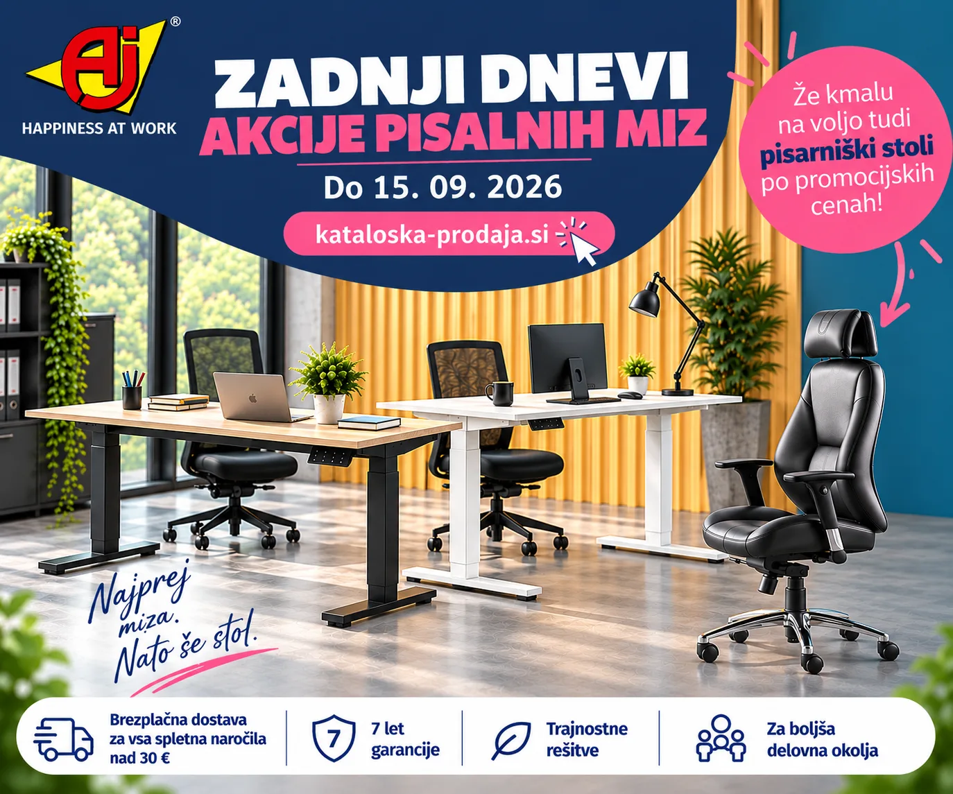 Fiksne in dvižne pisalne mize; Akcija - 15%; Prosigma; Zadnji dnevi akcije pisalnih miz