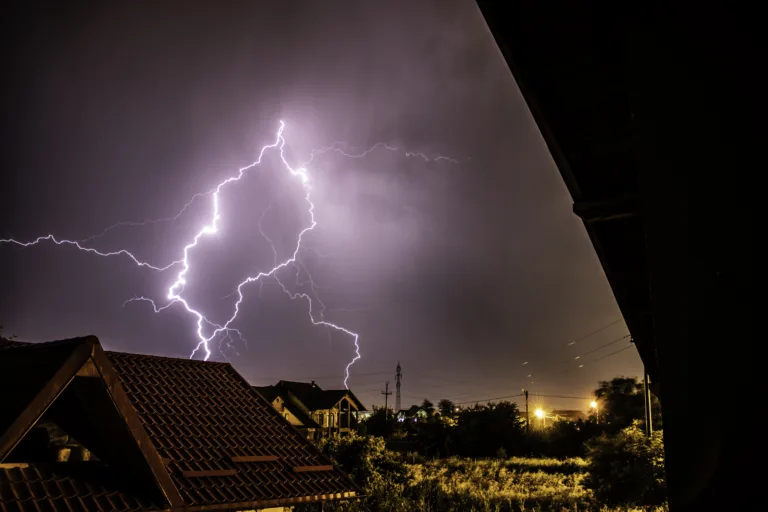 Lightning storm over a residential area