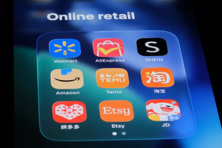 Shanghai,China-July 30th 2026: Online retail and e-commerce apps. Walmart, AliExpress, SHEIN, Amazon, Temu, Taobao, Pinduoduo, Etsy, JD.com
