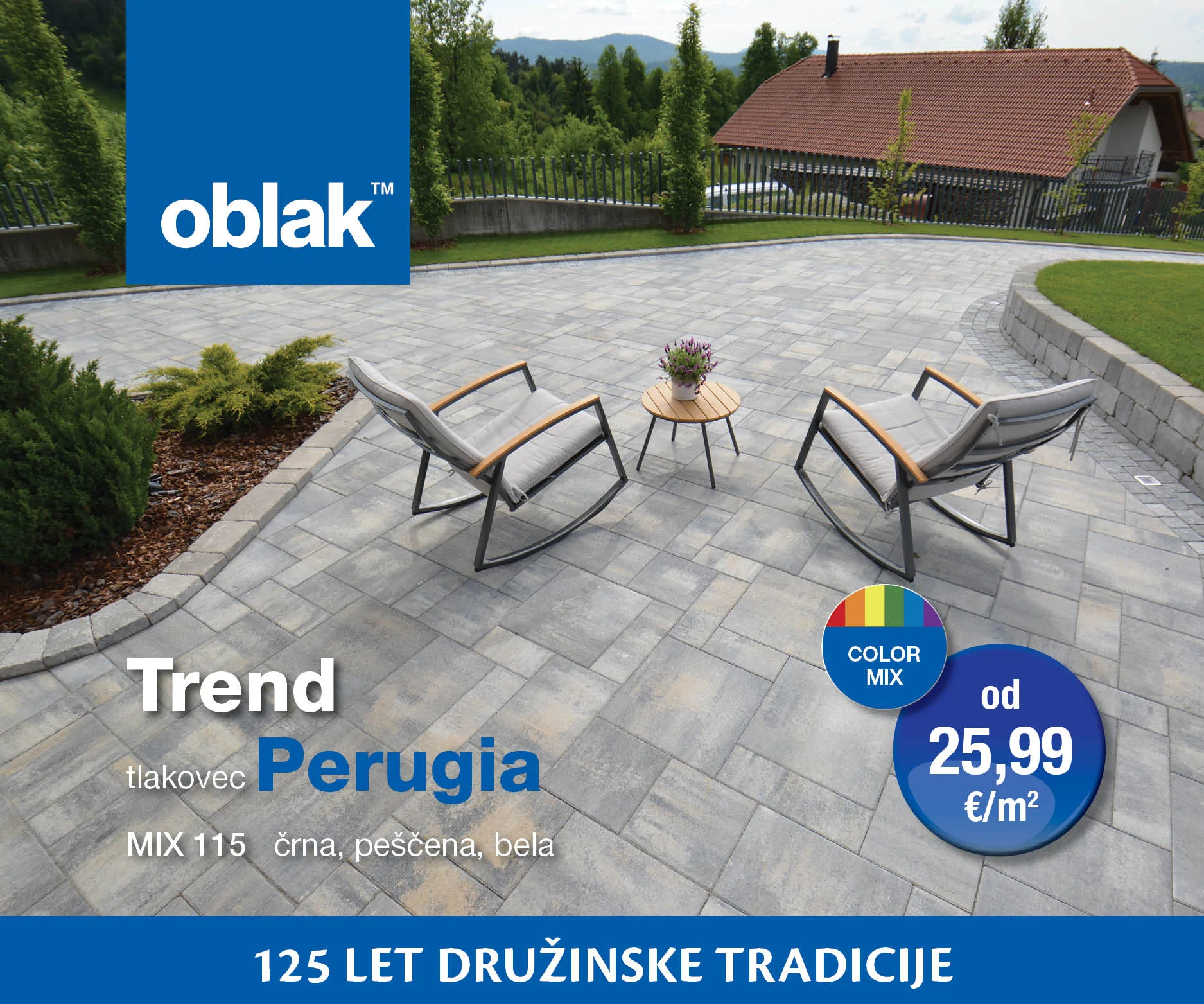 Trend | Tlakovci Perugia; MIX115 črna, peščena, bela; 125 let družinske tradicije; Oblak Groupe d.d.