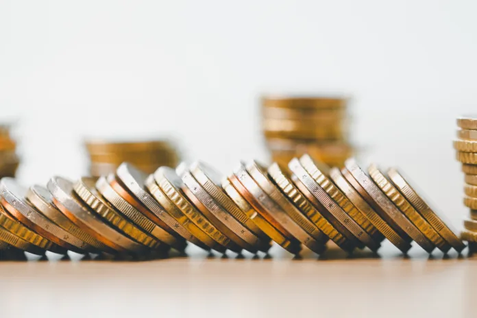 Finance and banking, saving coins, cash, gold while making smart investments in business, currency can build wealth, increase profit, achieve financial success that adds value to overall economy.